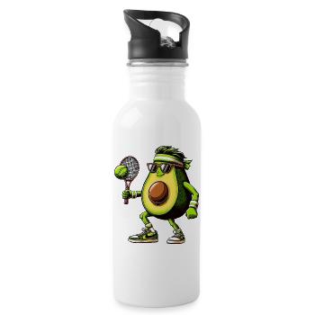 Funny avocado playing tennis with racket and ball - Water bottle with straw - white - Right
