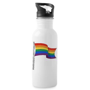 Regenbogenflagge kurvige Strecken - Trinkflasche mit integriertem Trinkhalm - Weiß - Rechts