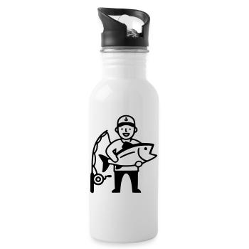 Angeln-stolzer-angler-grosser-fang-2 - Trinkflasche mit integriertem Trinkhalm - Weiß - Rechts