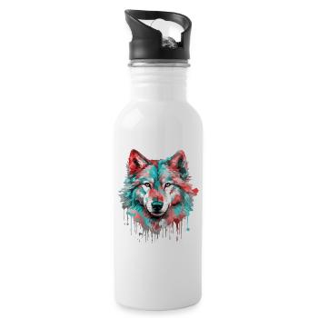 Wolf Wolf Head Predator Forest Nature Wilderness Colorful - Water bottle with straw - white - Right
