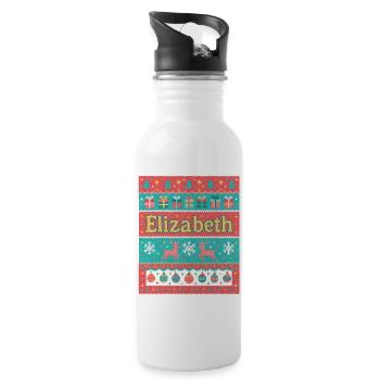 Festive Name Elizabeth Ugly Chrismas Style, Xmas  - Water bottle with straw - white - Right