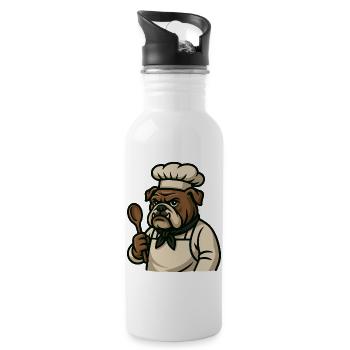 Bulldogge Koch mit Löffel Küche Maskottchen Kunst - Trinkflasche mit integriertem Trinkhalm - Weiß - Rechts