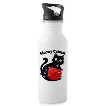 Meowy Catmas - Cat with Christmas Ball - Water bottle with straw - white - Right