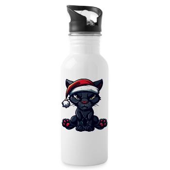 Panther Weihnachten - Trinkflasche mit integriertem Trinkhalm - Weiß - Rechts