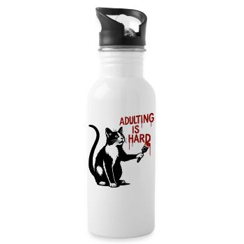 Katze malt Erwachsenwerden - Trinkflasche mit integriertem Trinkhalm - Weiß - Rechts