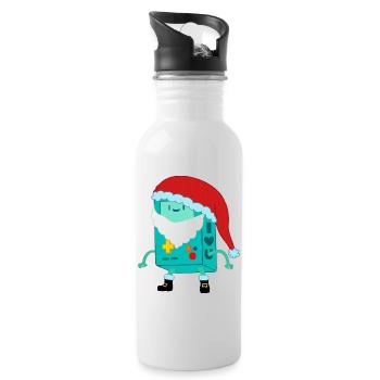 Retro Game Console with Santa Claus Santa Hat - Water bottle with straw - white - Right