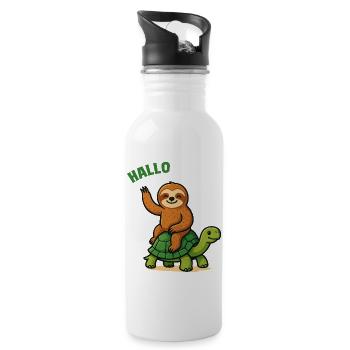 Hello sloth on turtle - Water bottle with straw - white - Right