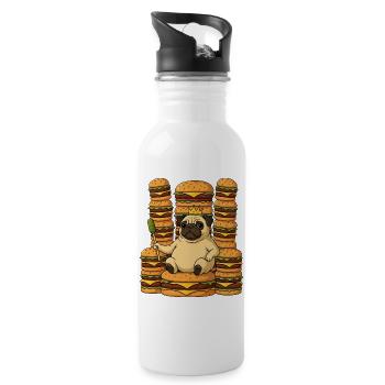 Funny Pug King Cheeseburger Cartoon Funny - Water bottle with straw - white - Right