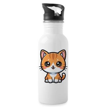 Chat Tigré Orange - Gourde avec paille intégrée - blanc - Droite