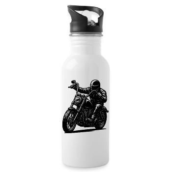 Chopper Motorradfahrer Schwarz-Weiß Design - Trinkflasche mit integriertem Trinkhalm - Weiß - Rechts