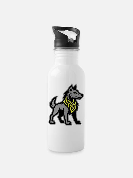 Wolf Wikinger - Trinkflasche mit integriertem Trinkhalm - Weiß