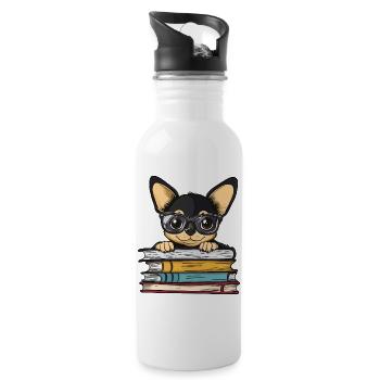 Mignon livre de lecture du chien chihuahua avec des lunettes - Gourde avec paille intégrée - blanc - Droite