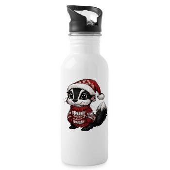 Stinktier Weihnachten Xmas - Trinkflasche mit integriertem Trinkhalm - Weiß - Rechts