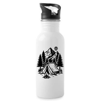 Camping Zelt Berge Wald - Trinkflasche mit integriertem Trinkhalm - Weiß - Rechts