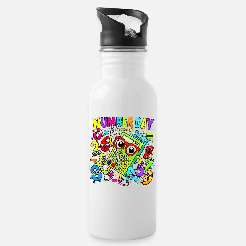 Number Day 2026 Calculator Parade - Water bottle with straw - white