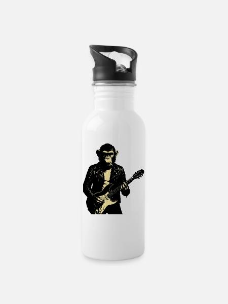 Rock Monkey Gitarrist in Leder - Trinkflasche mit integriertem Trinkhalm - Weiß
