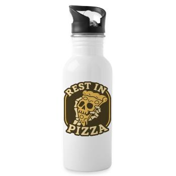 Rest In Pizza Skull Badge Funny Food Design - Water bottle with straw - white - Right