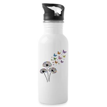 Dandelions with butterflies in the wind - Water bottle with straw - white - Right