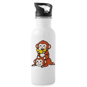 Cheeky Monkey Eating Watermelon on Friend - Water bottle with straw - white - Right