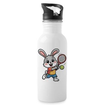 Häschen Tennisabenteuer - Trinkflasche mit integriertem Trinkhalm - Weiß - Rechts