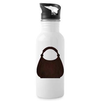 Brown Leather Bag Texture - Water bottle with straw - white - Right