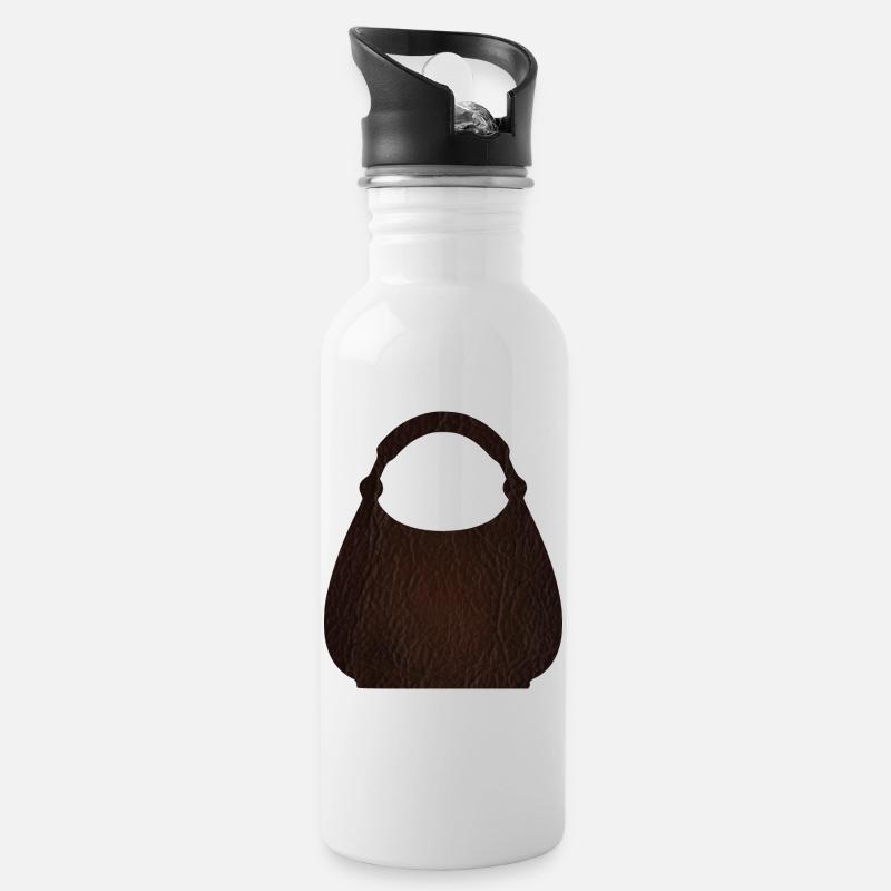 Braune Ledertaschentextur - Trinkflasche mit integriertem Trinkhalm - Weiß