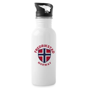 Fredrikstad Norwegischer Schild - Trinkflasche mit integriertem Trinkhalm - Weiß - Rechts
