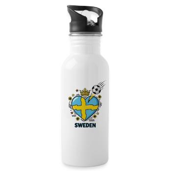 Sweden Crown Soccer Heart Fan Design - Water bottle with straw - white - Right