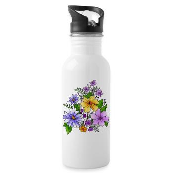 Blumen - Trinkflasche mit integriertem Trinkhalm - Weiß - Rechts
