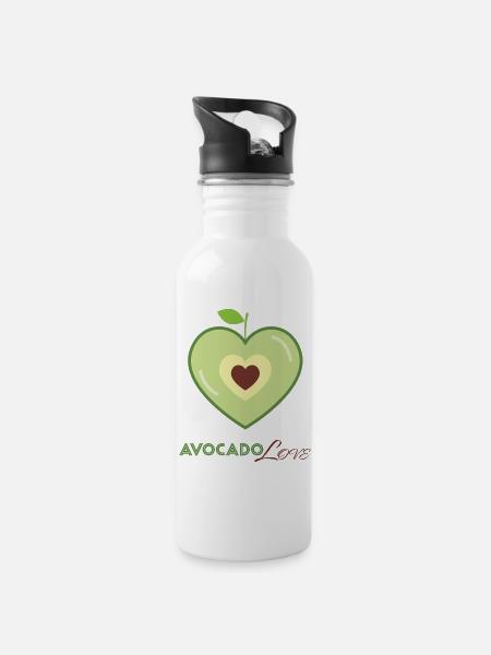 Avocado Heart Love - Water bottle with straw - white
