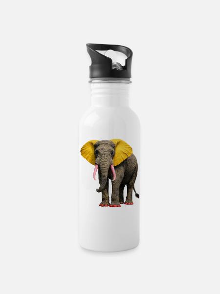 Elefanten Diva: Pop Art Design mit bunten Akzenten - Trinkflasche mit integriertem Trinkhalm - Weiß