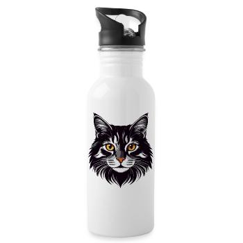 Katze Kopf lange Haare schmuße Katzen Motiv - Trinkflasche mit integriertem Trinkhalm - Weiß - Rechts