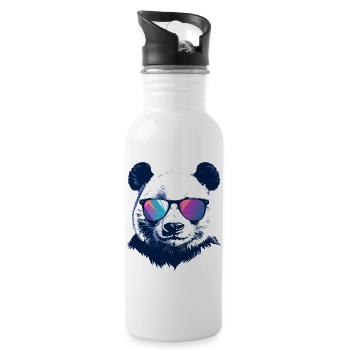 cooler Panda mit Neon Sonnenbrille Porträt Motiv - Trinkflasche mit integriertem Trinkhalm - Weiß - Rechts
