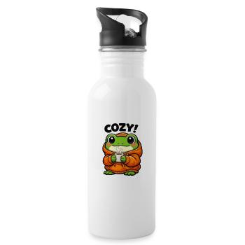 Cozy Frog Pullover Hoodie - Water bottle with straw - white - Right