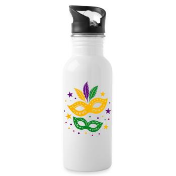 Karneval Masken mit Sternen & bunten Federn - Trinkflasche mit integriertem Trinkhalm - Weiß - Rechts