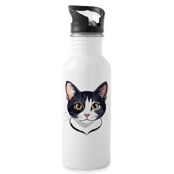 Katzenkopf Kontrastporträt Gelbe Augen Katze Motiv - Trinkflasche mit integriertem Trinkhalm - Weiß - Rechts