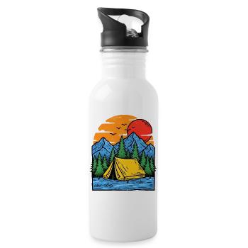 Camping am Bergsee Abendrot - Trinkflasche mit integriertem Trinkhalm - Weiß - Rechts