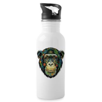 Colorful Chimpanzee Flowers - Water bottle with straw - white - Right