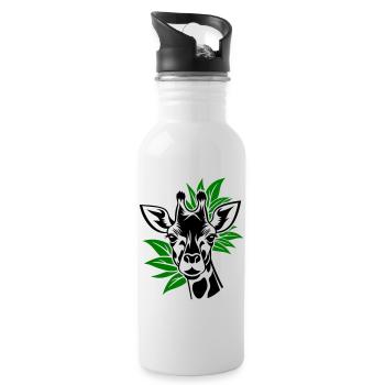 Giraffe mit Blätter im Hintergrund - Trinkflasche mit integriertem Trinkhalm - Weiß - Rechts
