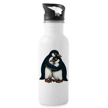 Pinguinpaar Kuschelzeit - Trinkflasche mit integriertem Trinkhalm - Weiß - Rechts