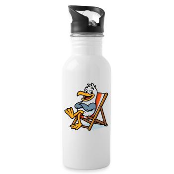 Lounge-Seemöwe am Strand - Trinkflasche mit integriertem Trinkhalm - Weiß - Rechts