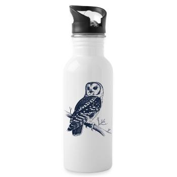 Vintage Eule auf Ast | Mystisches Wald Motiv - Trinkflasche mit integriertem Trinkhalm - Weiß - Rechts