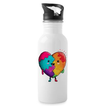 Regenbogenherz Umarmung - Trinkflasche mit integriertem Trinkhalm - Weiß - Rechts