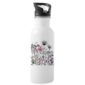 Blumen - Trinkflasche mit integriertem Trinkhalm - Weiß - Rechts