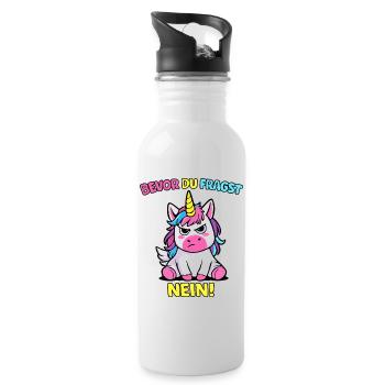 Bevor Du Fragst Nein Einhorn - Trinkflasche mit integriertem Trinkhalm - Weiß - Rechts