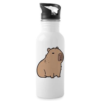 Capybara Wasserschwein  - Trinkflasche mit integriertem Trinkhalm - Weiß - Rechts