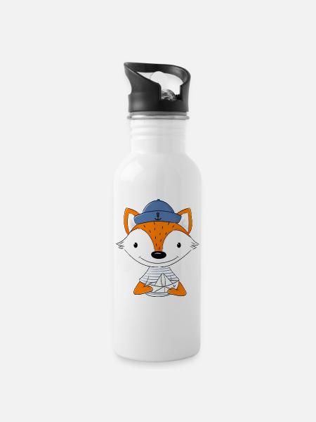 Sailor fox with paper boat - Water bottle with straw - white