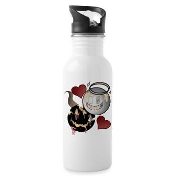 Angel and Devil Design - Water bottle with straw - white - Right
