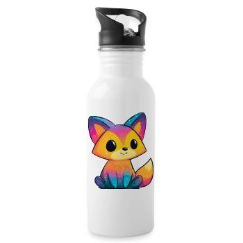 Rainbow Fox Cartoon - Water bottle with straw - white - Right