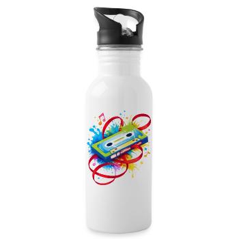 Bunte Musikkassette – Retro Graffiti - Trinkflasche mit integriertem Trinkhalm - Weiß - Rechts
